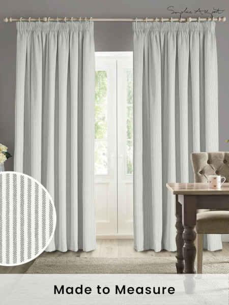 Sophie Allport Grey Stamford Stripe Made to Measure 100% Cotton Curtains (B53499) | £91