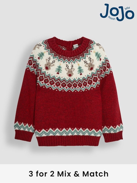 JoJo Maman Bébé Red Christmas Reindeer Jumper (B53674) | £18