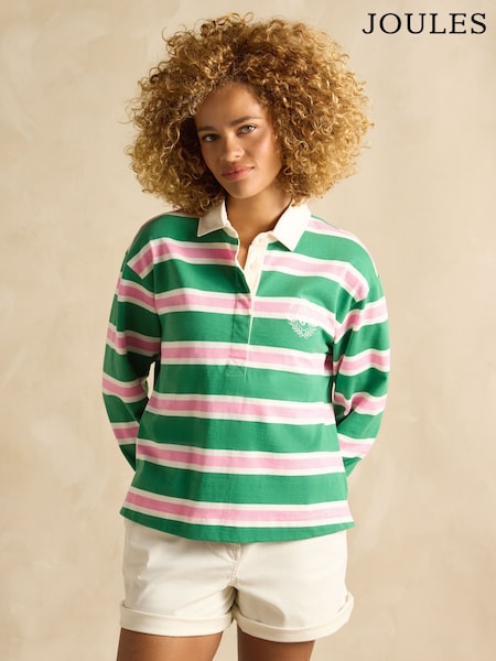 Joules Lara Green/White Boxy Fit Rugby Shirt (B53749) | £60
