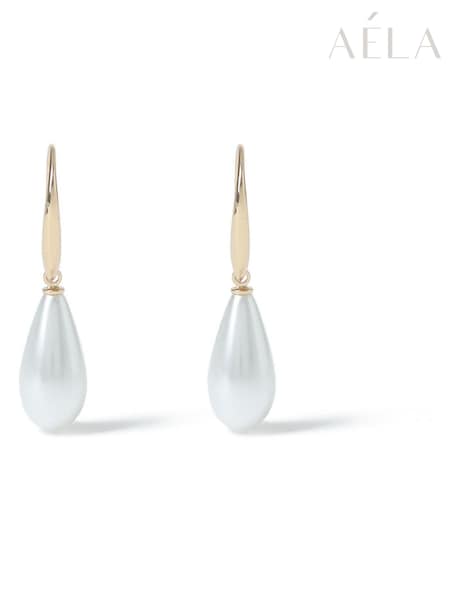 Aela Gold Tone Teardrop Pearl Earrings (B53790) | £10