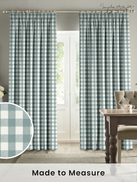 Sophie Allport Teal Blue Gingham Made to Measure 100% Cotton Curtains (B53809) | £91
