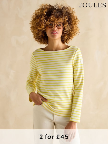 Joules Harbour Yellow/White Boat Neck Breton Top (B54009) | £30