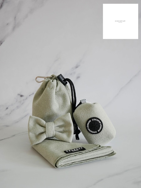 Cocopup Sage Tweed Dog Poop Bag Holder Bandana Bow Tie and Treat Pouch Bundle (B54024) | £44