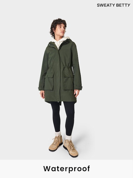 Sweaty Betty Dark Forest Green Stride Waterproof Parka (B54358) | £200