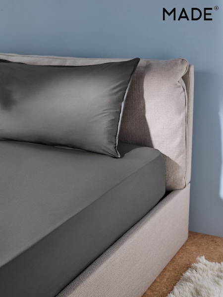 MADE.COM Charcoal Grey Cosy Washed Cotton Extra Deep Fitted Sheet (B54462) | £20 - £35