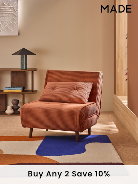 MADE.COM Nutmeg Orange Corduroy Haru Single 1 Seater Sofa Bed (B54583) | £350