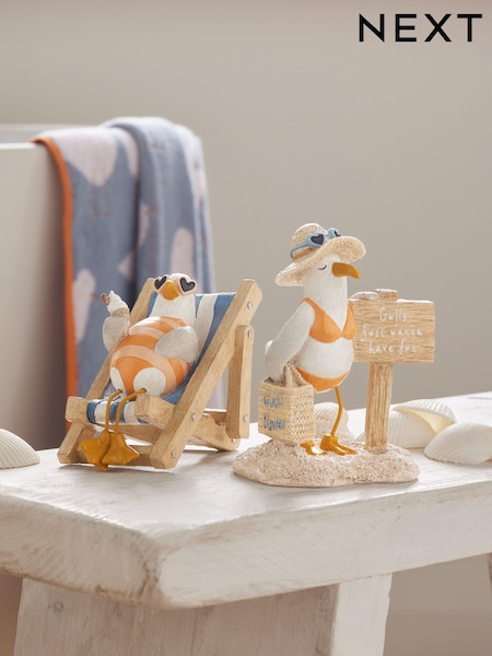 Set of 2 Multi Seagull Seaside Ornaments (B54619) | £18