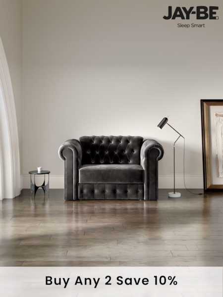 Jay-Be Luxe Velvet Steel Grey Chesterfield Snuggle Sofa Bed (B54671) | £2,710