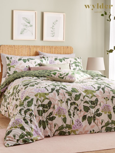 Wylder Peach Vine Green Passiflora Botanical Cotton Rich Duvet Cover Set (B54695) | £26 - £46