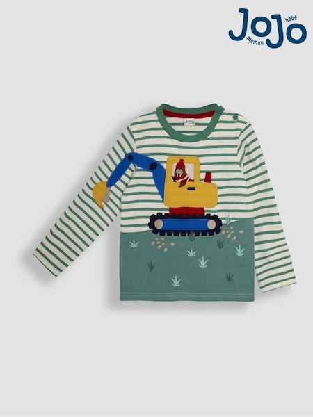 JoJo Maman Bébé Green Digger Appliqué Top (B55008) | £18