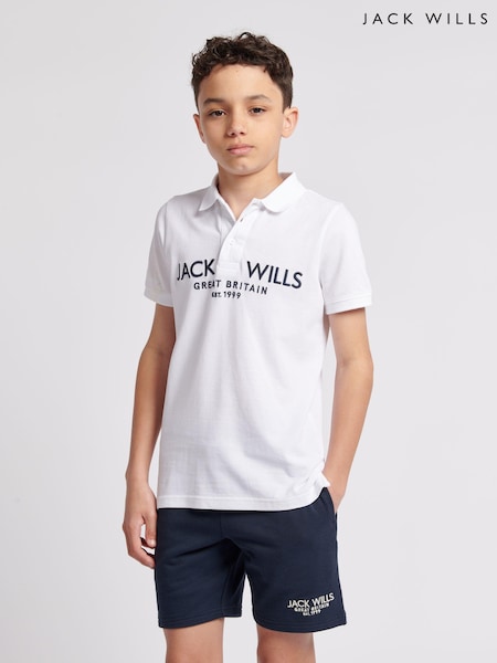 Jack Wills White Boys Pique 100% Cotton Polo Shirt (B55028) | £30 - £36