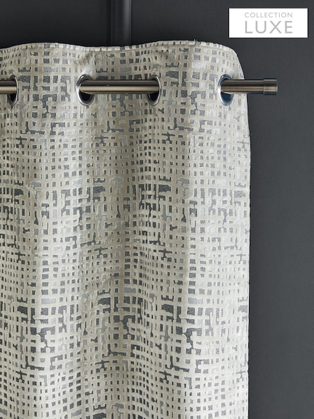 Silver Collection Luxe Heavyweight Cut Velvet Abstract Eyelet Lined Curtains (B55099) | £200 - £400