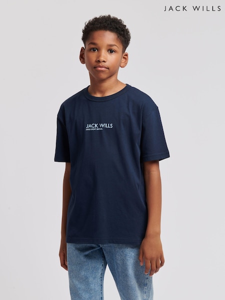 Jack Wills Blue Boys Raw Edge 100% Cotton T-Shirt (B55125) | £25 - £30
