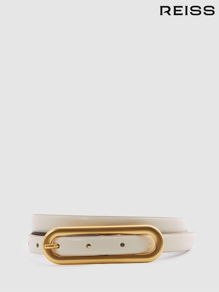 Reiss Off White Chaya Thin Leather Elongated Buckle Belt (B55417) | £48