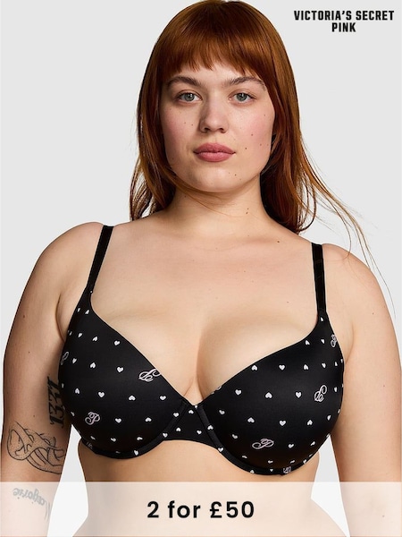 Victoria's Secret PINK Black Heart Script Print Push Up Bra (B55485) | £29