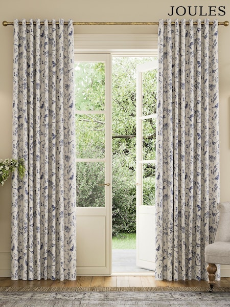 Joules Blue Festival Pheasants Blackout Eyelet Curtains (B55489) | £70 - £130