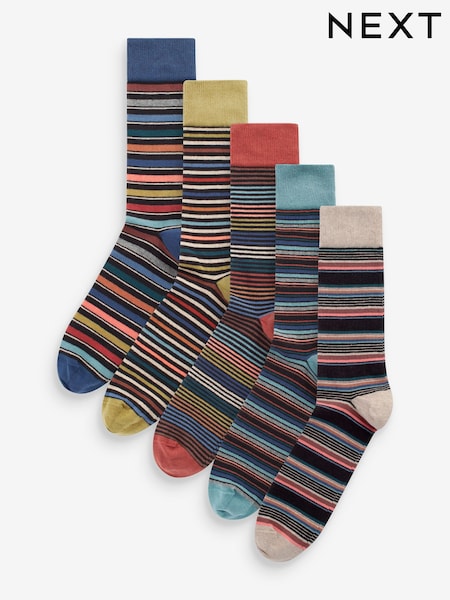 Neutral/Green/Colour Pop Stripe Pattern Socks 5 Pack (B55515) | £14