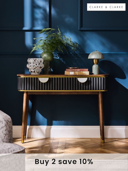Clarke & Clarke Ribbed Black Mango Wood Calisto Console Table (B55773) | £529