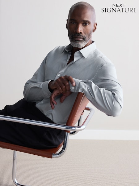 Grey Slim Fit Premium Two-Fold Cotton Shirt (B55874) | £45