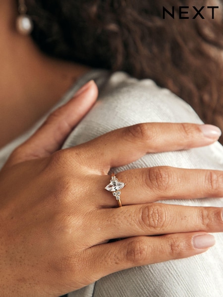Gold Tone Vermeil Sterling Silver Premium Collection Marquise Stone Ring (B56005) | £36