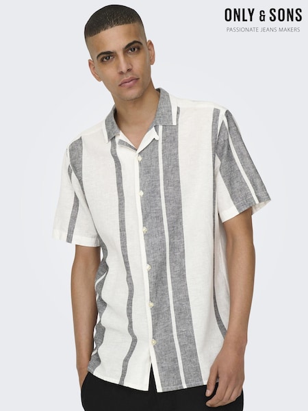 Only & Sons White Linen Printed Stripe Shirt (B56070) | £15