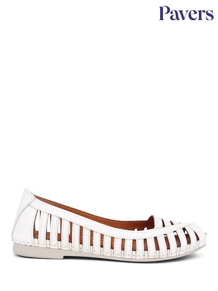 Pavers White Pavers Leather Open Toe Ballet Flats (B56255) | £43