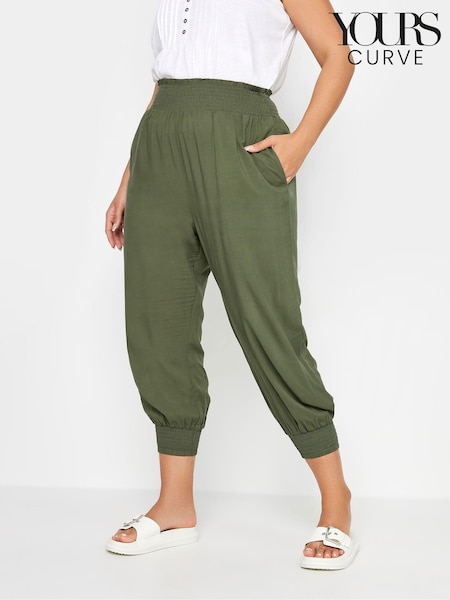 Yours Curve Khaki Green Shirred Harem Trousers (B56773) | £24