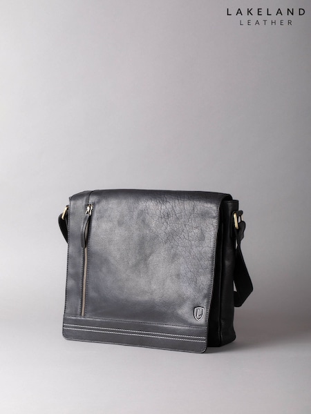Lakeland Leather Black Large Keswick Leather Messenger Bag (B57311) | £129