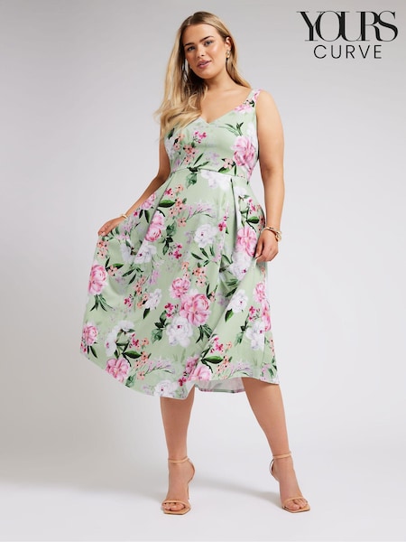 Yours Curve Green London Sweetheart Pleated Dress (B57699) | £57