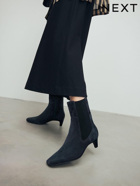 Navy Suede Standard/Wide Fit Forever Comfort® Chisel Toe Chelsea Ankle Boots (B58254) | £60