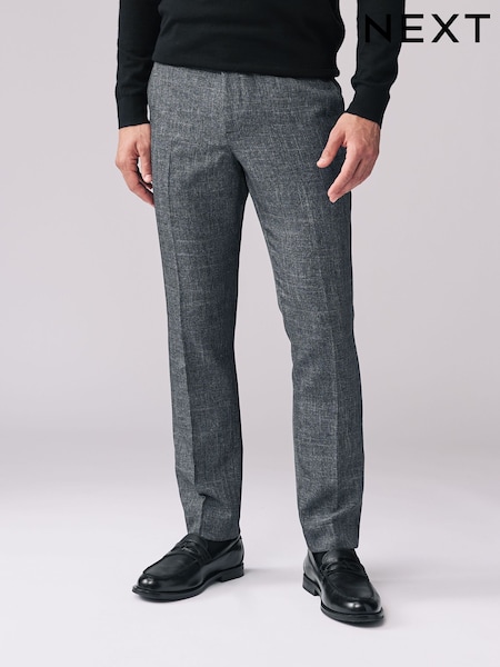 Navy Blue Slim Fit Check Smart Trousers (B58522) | £28