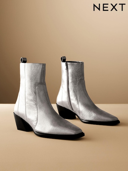 Metallic Forever Comfort® Cowboy Leather Ankle Boots (B58664) | £84