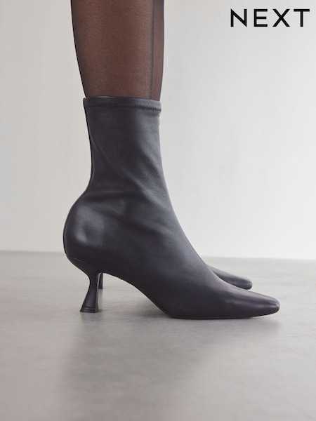 Black Leather Premium Ankle Sock Boots (B58747) | £135