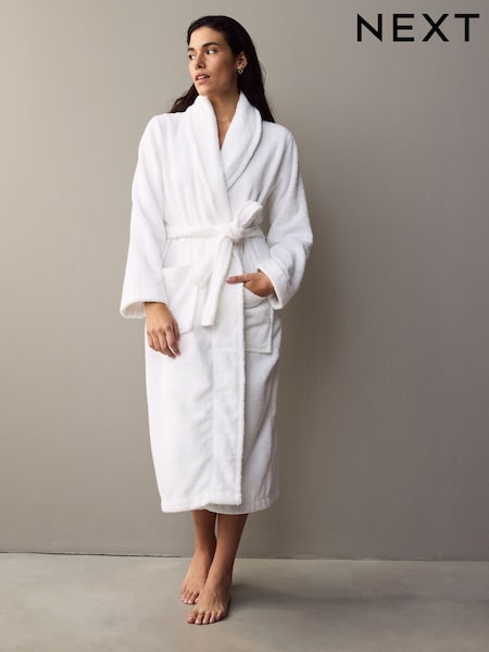 White 100% Cotton Towelling Dressing Gown (B58770) | £44