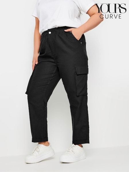Yours Curve Black Paperbag Utility 100% Cotton Trousers (B58821) | £29