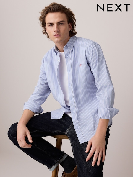 Blue 100% Cotton Striped Long Sleeve Shirt (B59433) | £32