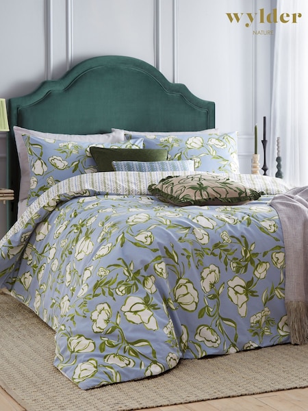 Wylder French Blue Albera Floral Cotton Rich Duvet Cover Set (B59599) | £26 - £46