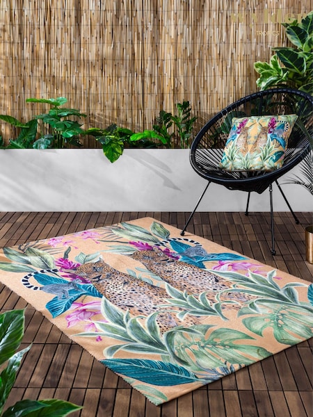 Wylder Gold Kali Leopards Tropical Outdoor/Indoor Washable Rug (B59679) | £48