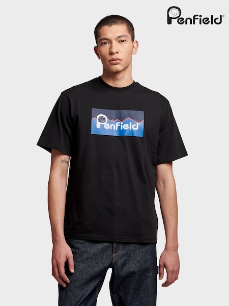Penfield Black Mens Relaxed Fit Large Original Logo 100% Cotton T-Shirt (B59686) | £30