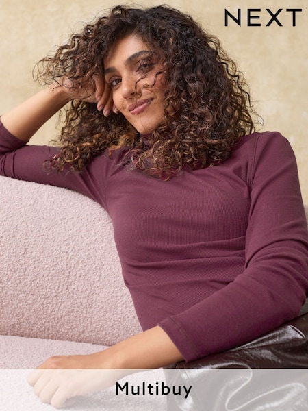 Berry Red Long Sleeve Ribbed Roll Neck Top (B59933) | £13.50
