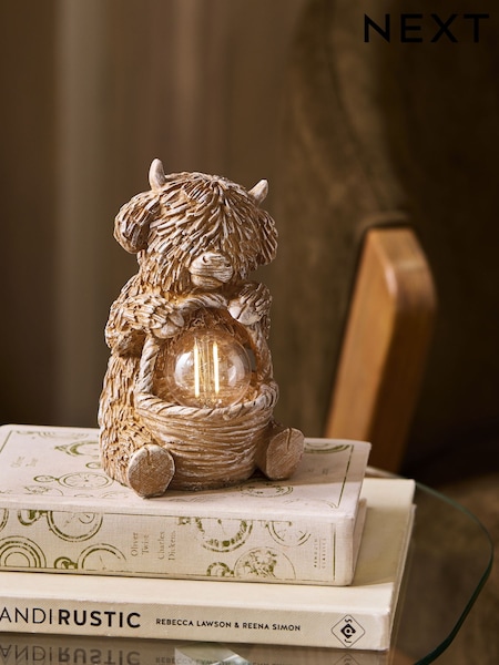 Natural Hamish The Highland Cow with Basket Feature Light (B60006) | £18