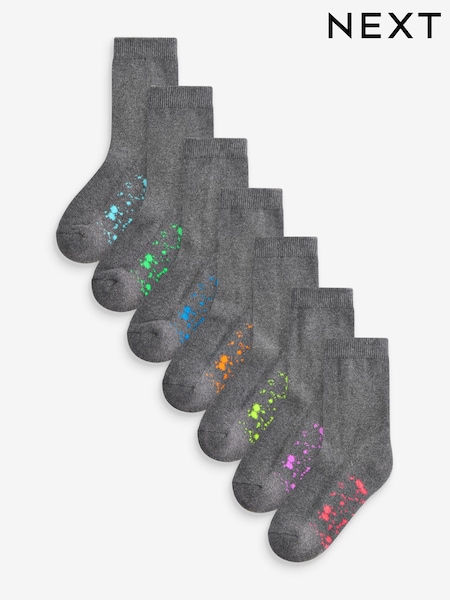 Grey Splat Cotton Rich Cushioned Socks 7 Pack (B60155) | £10 - £12