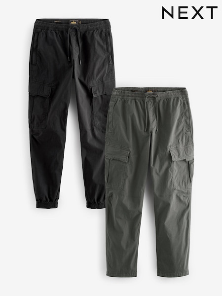 Black/Charcoal Grey Regular Tapered Fit Stretch Utility Cargo Trousers 2 Pack (B60234) | £70