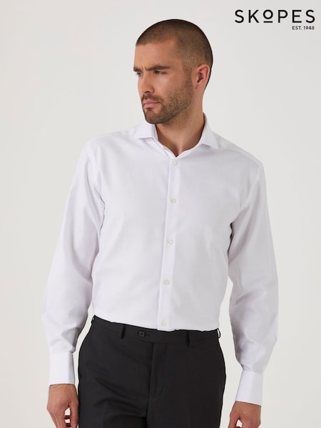 Skopes White Tailored 100% Cotton Double Cuff Dobby Shirt (B60365) | £49