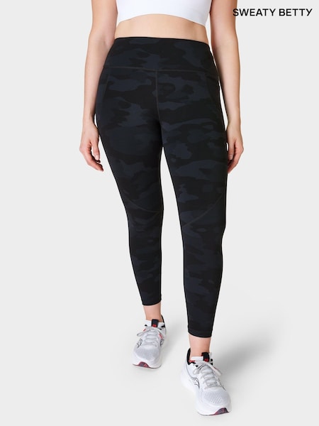 Sweaty Betty Ultra Black Camo Print 7/8 Length Power Workout Leggings (B60405) | £88
