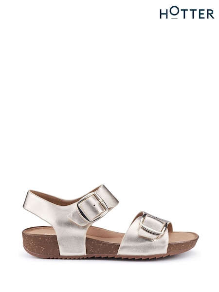 Hotter Soft Gold Regular Fit Tourist II Buckle Sandals (B60756) | £79