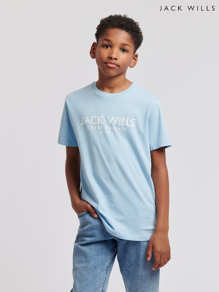 Jack Wills Blue Ground Boys Regular Fit Carnaby 100% Cotton T-Shirt (B60815) | £20 - £24