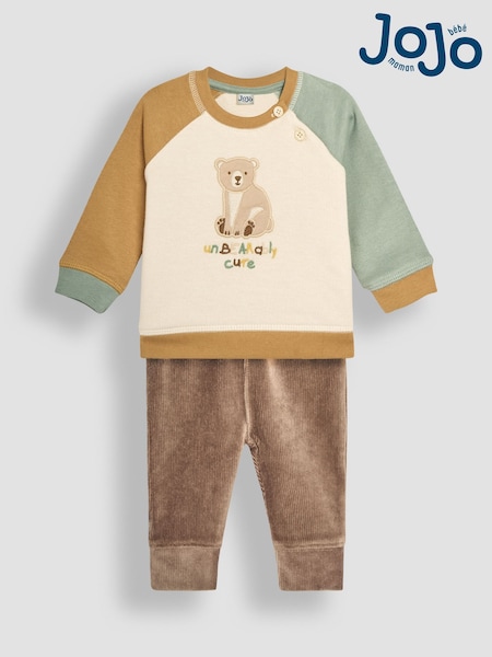 JoJo Maman Bébé Ecru Bear Sweatshirt & Cosy Trouser Baby Set (B60931) | £28