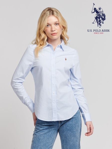 U.S. Polo Assn. Blue Womens Classic Fit Stripe Oxford 100% Cotton Shirt (B61327) | £60
