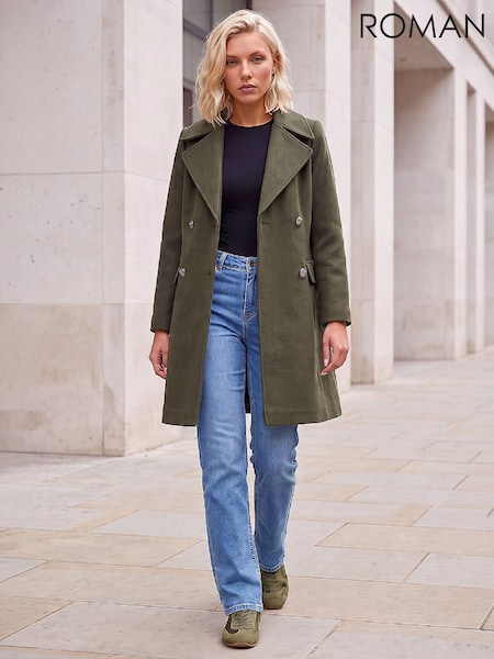 Green - Roman Petite Collar Double Breasted Coat